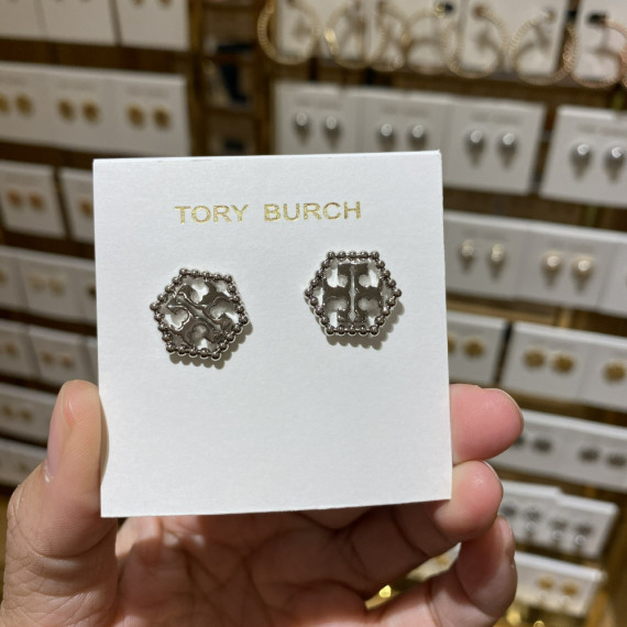 Tory Burch Milgrain Hex Stud Earrings