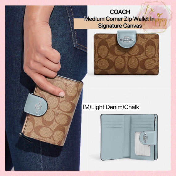 COACH Medium Corner Zip Wallet In Signature Canvas