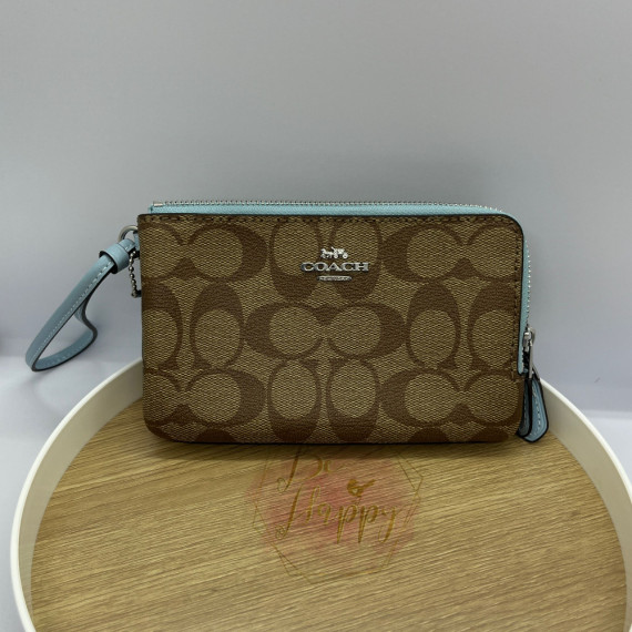 [現貨] COACH Double Corner Zip Wristlet In Signature Canvas