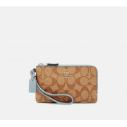 [現貨] COACH Double Corner Zip Wristlet In Signature Canvas