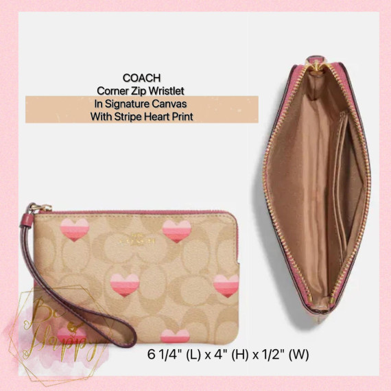 美國代購 COACH Corner Zip Wristlet In Signature Canvas With Stripe Heart Print