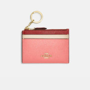 [美國代購] COACH Mini Skinny Id Case In Colorblock - Gold/Candy Pink Multi