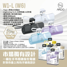 日本 ARGO W6 6000mAh PD20W 全新有線直入式超快速充電器 - 原裝行貨  一年保養