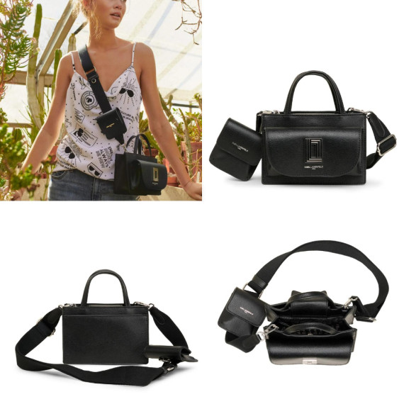 [美國代購] Karl Lagerfeld Paris Mini Leather Top Handle Bag - Color: Black