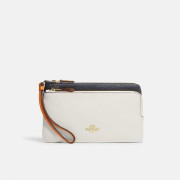 COACH Double Zip Wallet In Colorblock Signature Canvas - Color: Gold/Chalk Multi