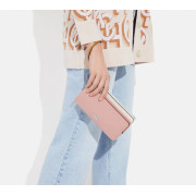 COACH Double Zip Wallet In Colorblock Signature Canvas - Color: Silver/Chalk/Powder Pink Multi