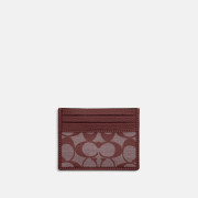 COACH Slim Id Card Case In Signature Chambray - Color: Brass/Wine