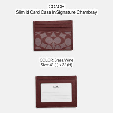 COACH Slim Id Card Case In Signature Chambray - Color: Brass/Wine