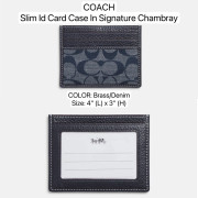 COACH Slim Id Card Case In Signature Chambray - Color: Brass/Denim