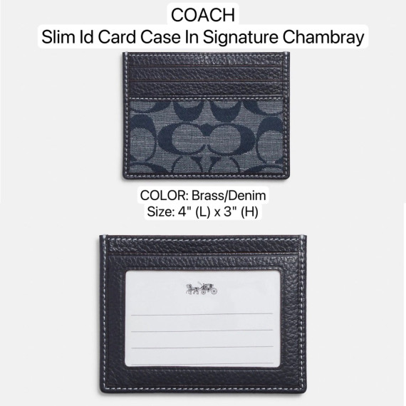 COACH Slim Id Card Case In Signature Chambray - Color: Brass/Denim