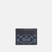 COACH Slim Id Card Case In Signature Chambray - Color: Brass/Denim