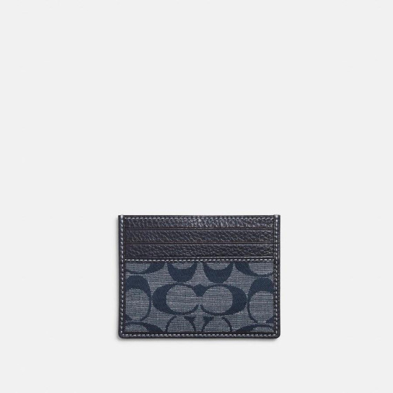 COACH Slim Id Card Case In Signature Chambray - Color: Brass/Denim