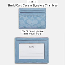 COACH Slim Id Card Case In Signature Chambray - Color: Silver/Light Blue