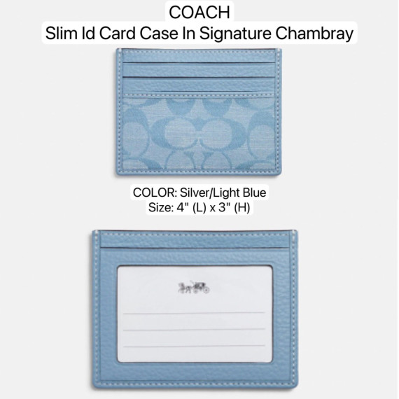 COACH Slim Id Card Case In Signature Chambray - Color: Silver/Light Blue