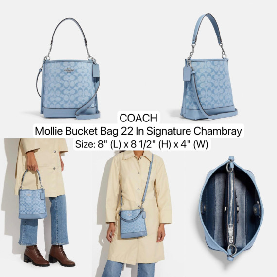 COACH Mollie Bucket Bag 22 In Signature Chambray - Color: Silver/Cornflower Multi