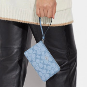 COACH Corner Zip Wristlet In Signature Chambray - Color: Silver/Cornflower Multi