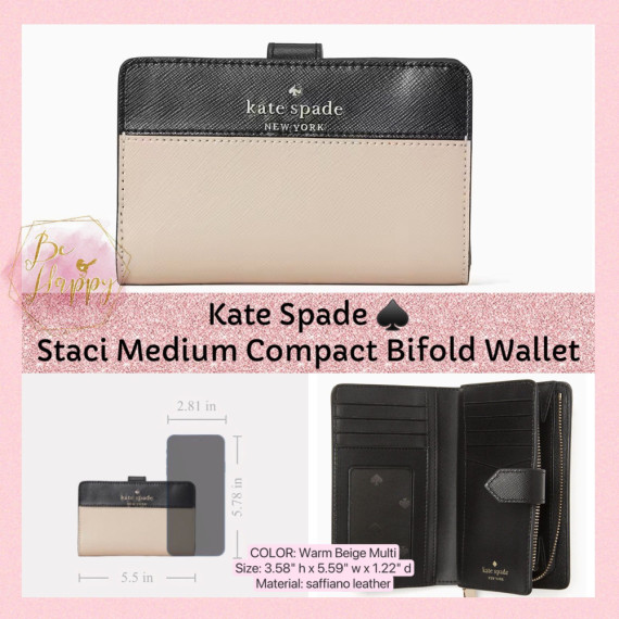 Kate Spade ♠️ Staci Medium Compact Bifold Wallet - Color: Warm Beige Multi