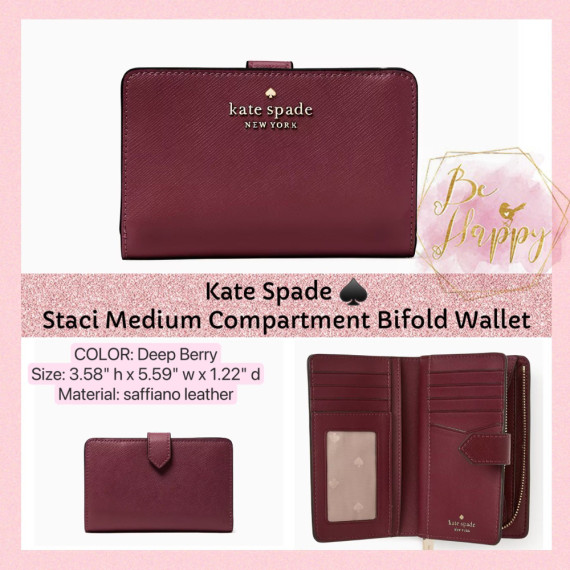 Kate Spade ♠️ Staci Medium Compact Bifold Wallet - Color: Deep Berry