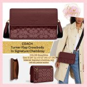 [美國代購] COACH Turner Flap Crossbody In Signature Chambray - Color: Brass/Wine