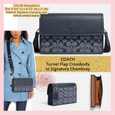 [美國代購] COACH Turner Flap Crossbody In Signature Chambray - Color: Brass/Denim