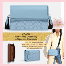 [美國代購] COACH Turner Flap Crossbody In Signature Chambray - Color: Silver/Light Blue