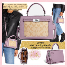 COACH Mini Lane Top Handle In Signature Canvas - Color: Silver/ Light Khaki / Ice Purple