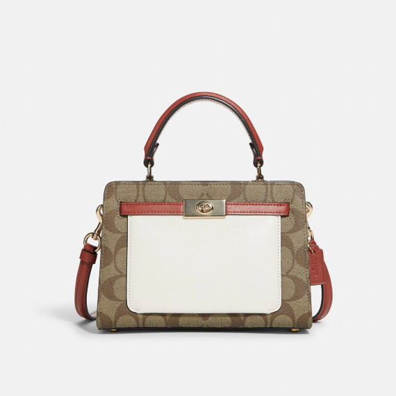 COACH Mini Lane Top Handle In Signature Canvas - Color: Gold/Black Multi