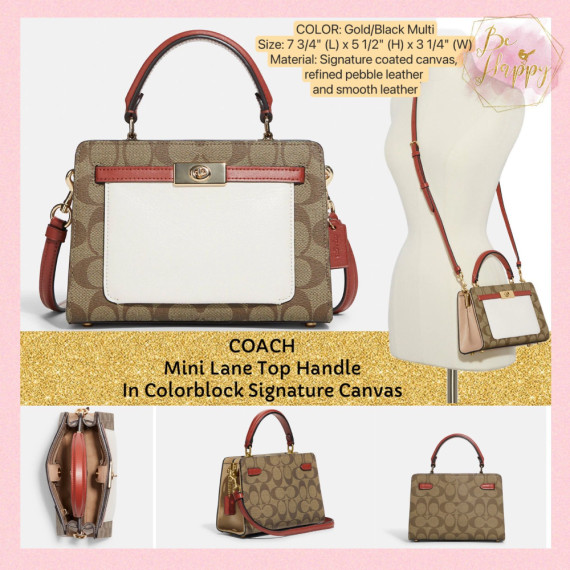 COACH Mini Lane Top Handle In Signature Canvas - Color: Gold/Black Multi