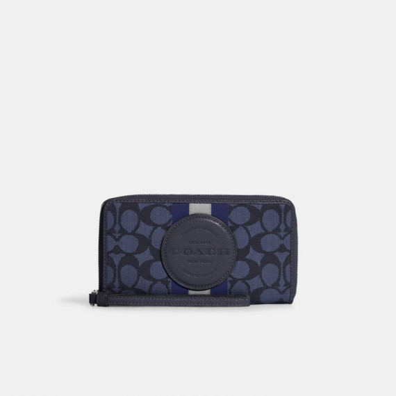 [美國代購] COACH Dempsey Large Phone Wallet In Signature Jacquard With Stripe And Coach Patch - COLOR: Silver/Denim/Midnight Navy Multi