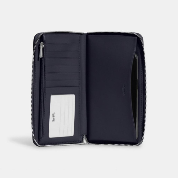 [美國代購] COACH Dempsey Large Phone Wallet In Signature Jacquard With Stripe And Coach Patch - COLOR: Silver/Denim/Midnight Navy Multi