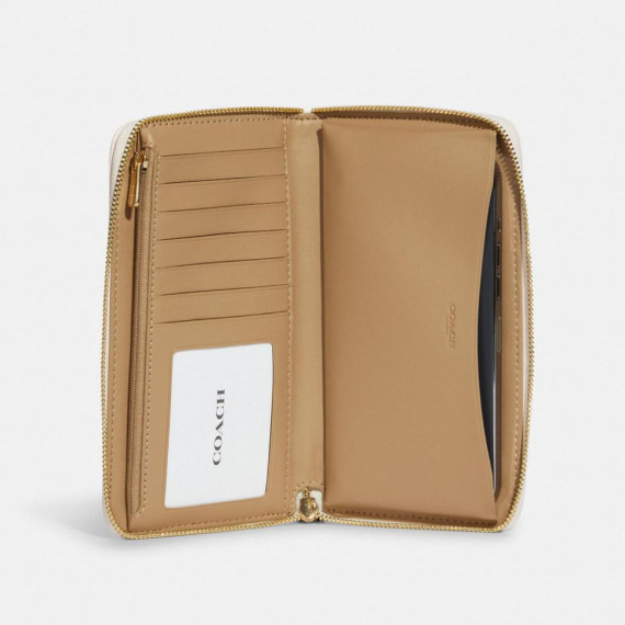 [美國代購] COACH Dempsey Large Phone Wallet In Signature Jacquard With Stripe And Coach Patch - COLOR: Gold/Light Khaki Chalk