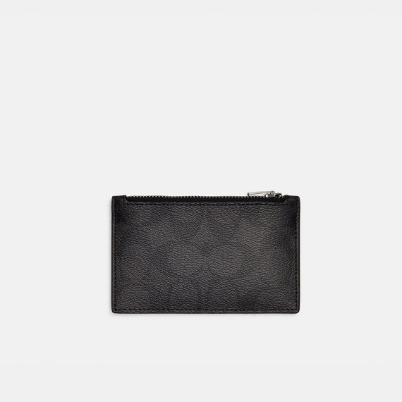 [美國代購] COACH Zip Card Case In Signature Canvas - Gunmetal/Black Black