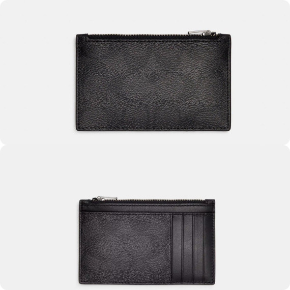 [美國代購] COACH Zip Card Case In Signature Canvas - Gunmetal/Black Black