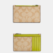 [美國代購] COACH Zip Card Case In Signature Canvas - Black Antique Nickel/Light Khaki/Key Lime