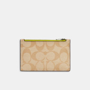 [美國代購] COACH Zip Card Case In Signature Canvas - Black Antique Nickel/Light Khaki/Key Lime