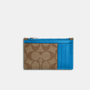 [美國代購] COACH Zip Card Case In Signature Canvas - Silver/Khaki/Racer Blue