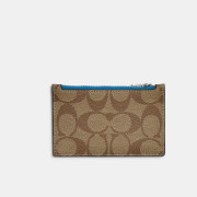 [美國代購] COACH Zip Card Case In Signature Canvas - Silver/Khaki/Racer Blue