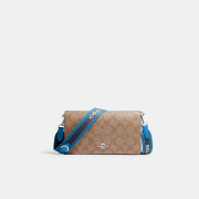 [美國代購] COACH Anna Foldover Clutch Crossbody In Signature Canvas - Silver/Khaki/Racer Blue Multi