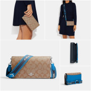 [美國代購] COACH Anna Foldover Clutch Crossbody In Signature Canvas - Silver/Khaki/Racer Blue Multi