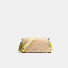 [美國代購] COACH Anna Foldover Clutch Crossbody In Signature Canvas - Silver/Light Khaki/Key Lime Multi