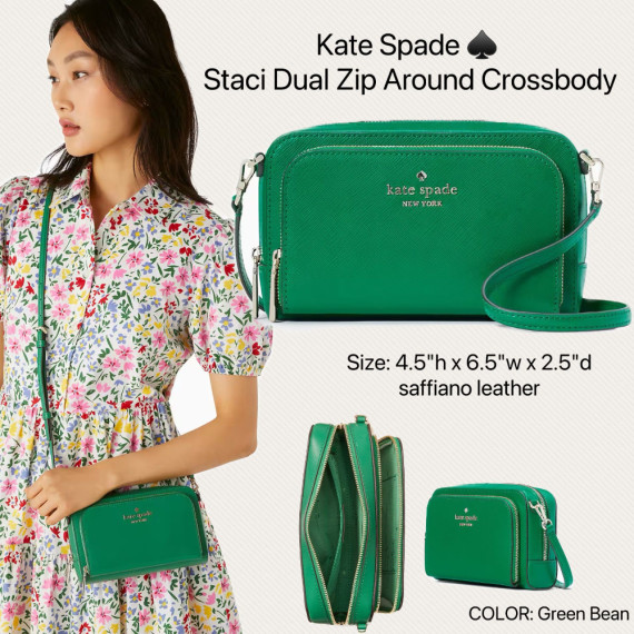 [美國代購] ♠️Kate Spade ♠️ staci dual zip around crossbody - Color: Green Bean