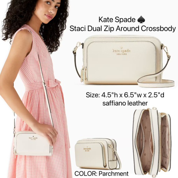 [美國代朋] ♠️Kate Spade ♠️ staci dual zip around crossbody - Color: Parchment