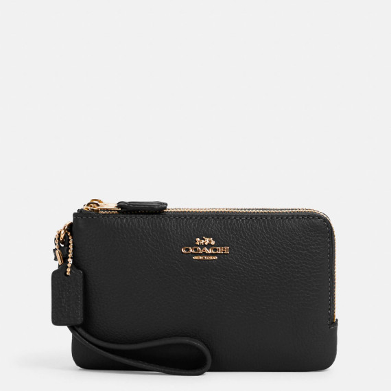 美國代購 COACH Double Corner Zip Wristlet COLOR: Gold/Black