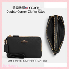 美國代購 COACH Double Corner Zip Wristlet COLOR: Gold/Black