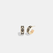 美國代購 COACH Signature Enamel Huggie Earrings - Gold/Black