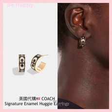 美國代購 COACH Signature Enamel Huggie Earrings - Gold/Black