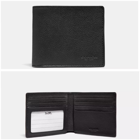 [美國代購] 2023年Black Friday 優惠 COACH Compact ID Wallet - Black