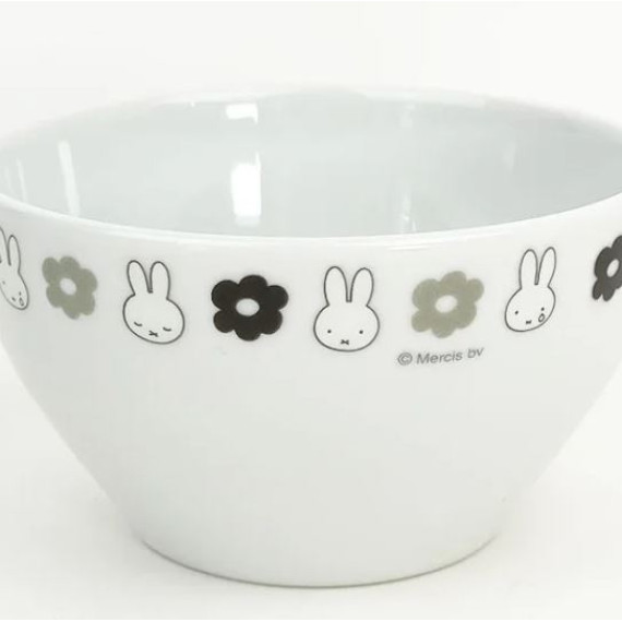 [日本直送] 日本製 Miffy 花朵系列陶瓷製高身碗 11.5cm - 黑白