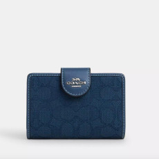 [美國代購] Coach Medium Corner Zip Wallet - Silver/Denim/Dark Denim