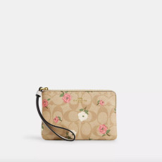 [美國代購] Coach Corner Zip Wristlet in Signature Canvas with Floral Print